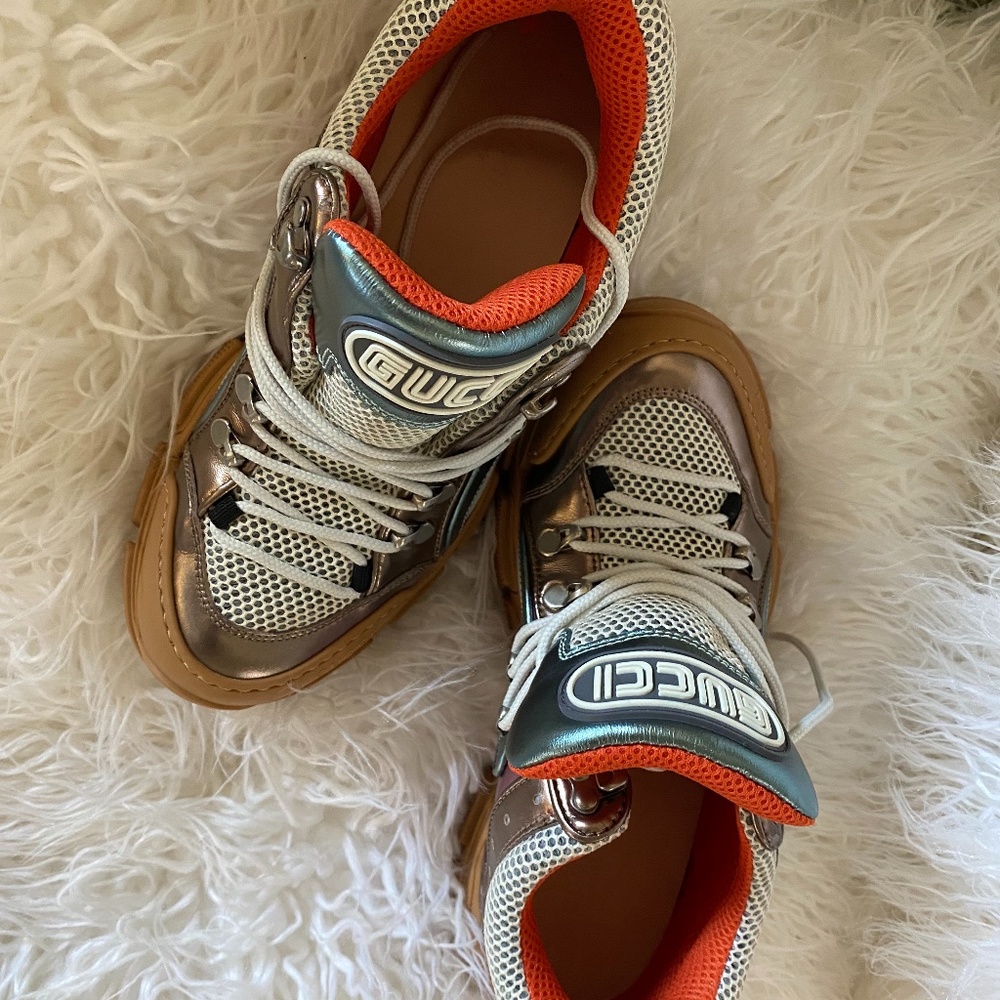 Gucci Metallic multicolor mesh and leather Flashtrek sneakers size 40.5